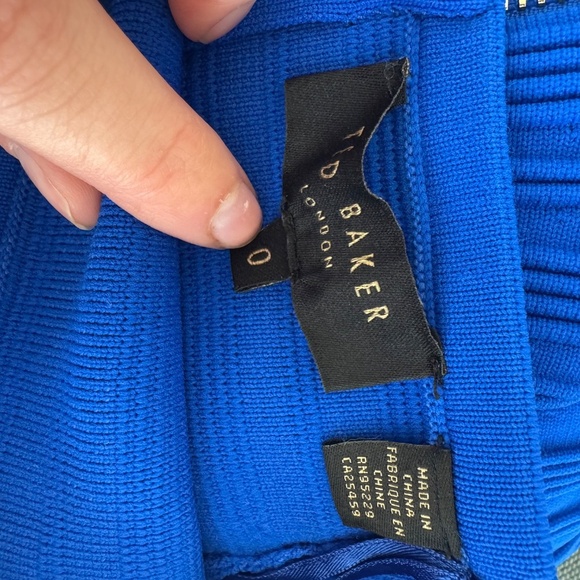 TED BAKER Bardot Frill Knitted Off-the-Shoulder Skater Dress Criptum Blue - Picture 9 of 9